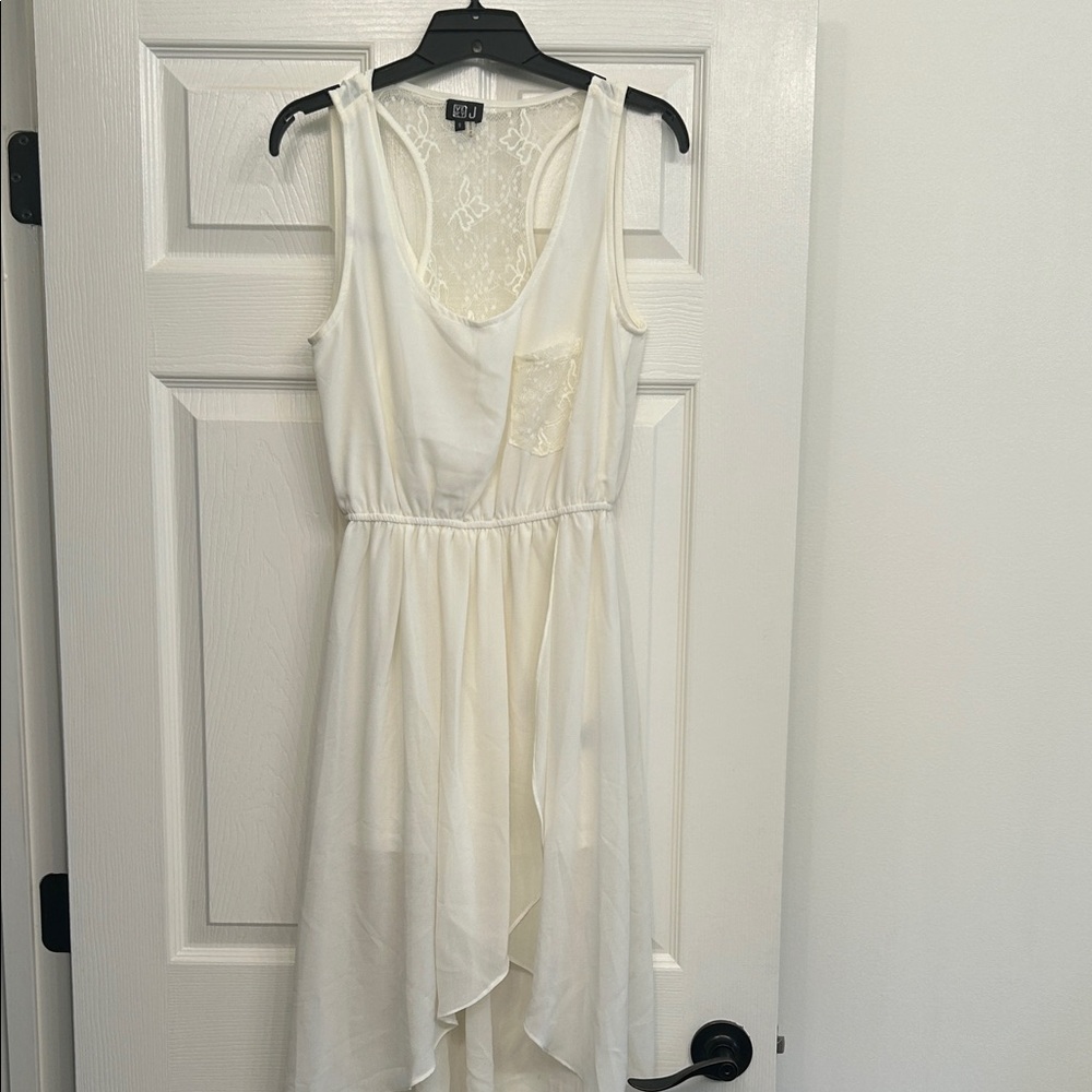 Very J Cream Asymmetrical Ruffled Sundress